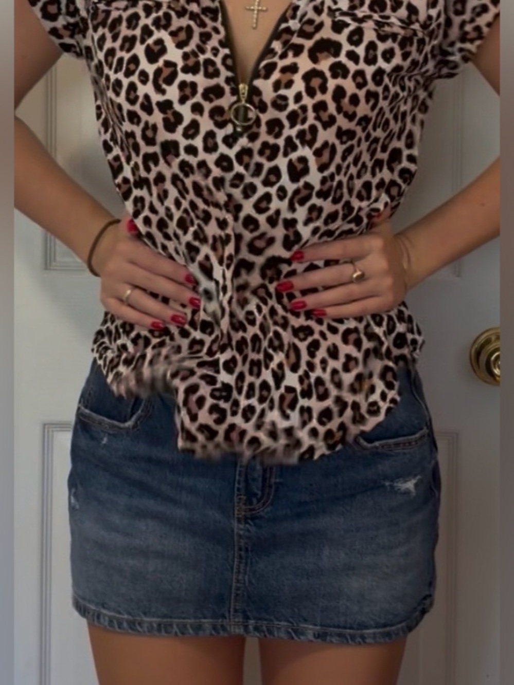 Leopard Print Short Sleeve Blouse